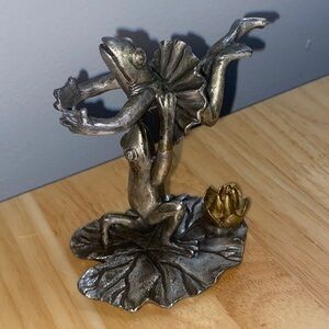 Silver Frog Ballet Sculpture with Gold Accent - Home Art Decor